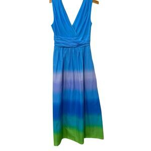 Taylor | Maxi Dress Rainbow Ombre Sleeveless V Neck Cotton- Size Small